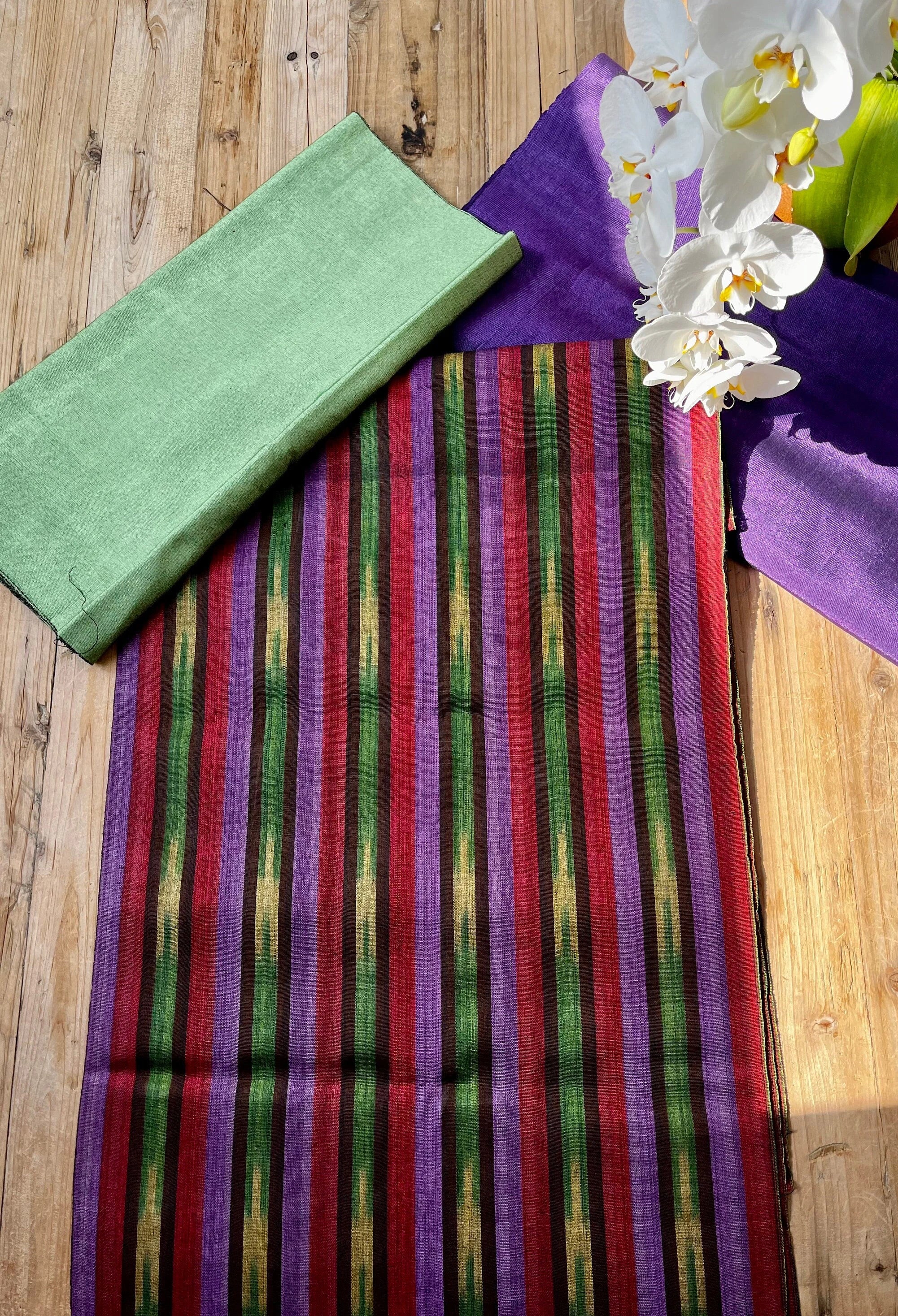 Purple Red Ikat Striped Silk Home Textile Interior Fabrics.