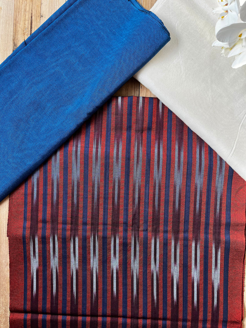 Lacivert Kırmızı İkat Çizgili Lüks İpek Döşeme Osmanlı Başlık, Ev Tekstili İç Mekan Kumaşları: Yastık Kılıfları, Kimono Esintili Tasarımlar, Filigran Desenleri.