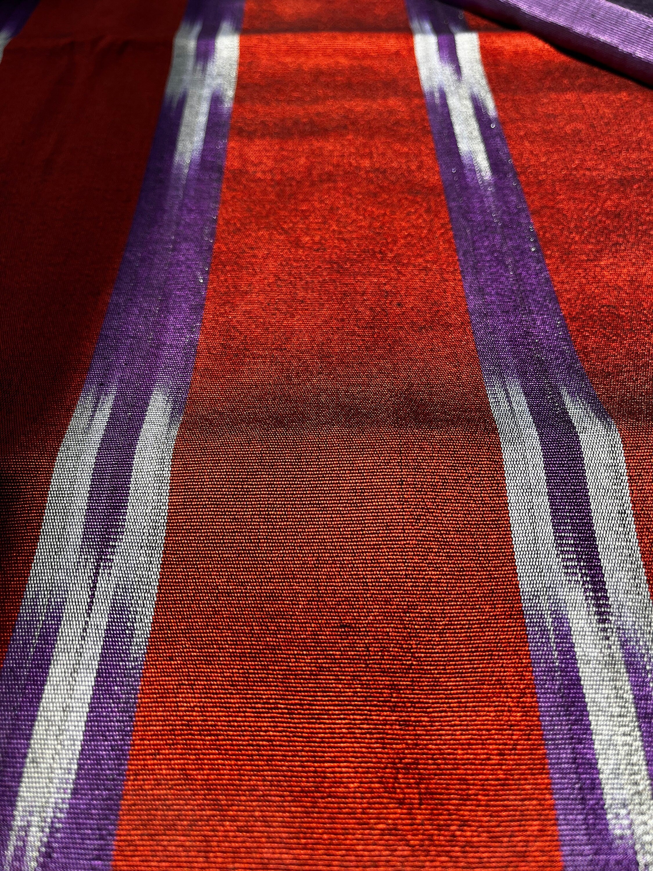 Purple Red Ikat Striped Silk Home Textile Interior Fabrics.