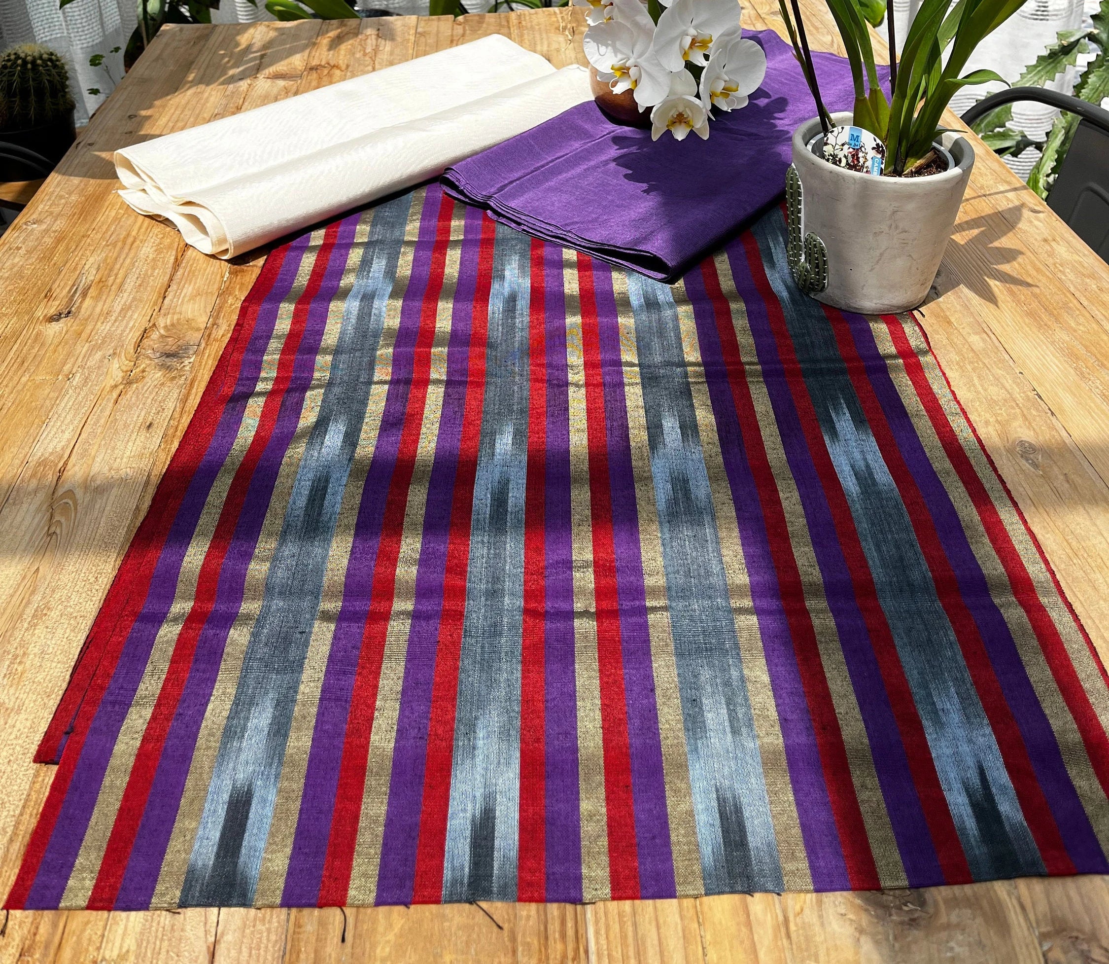 Purple Red Ikat Striped Silk  Home Textile Interior Fabrics.