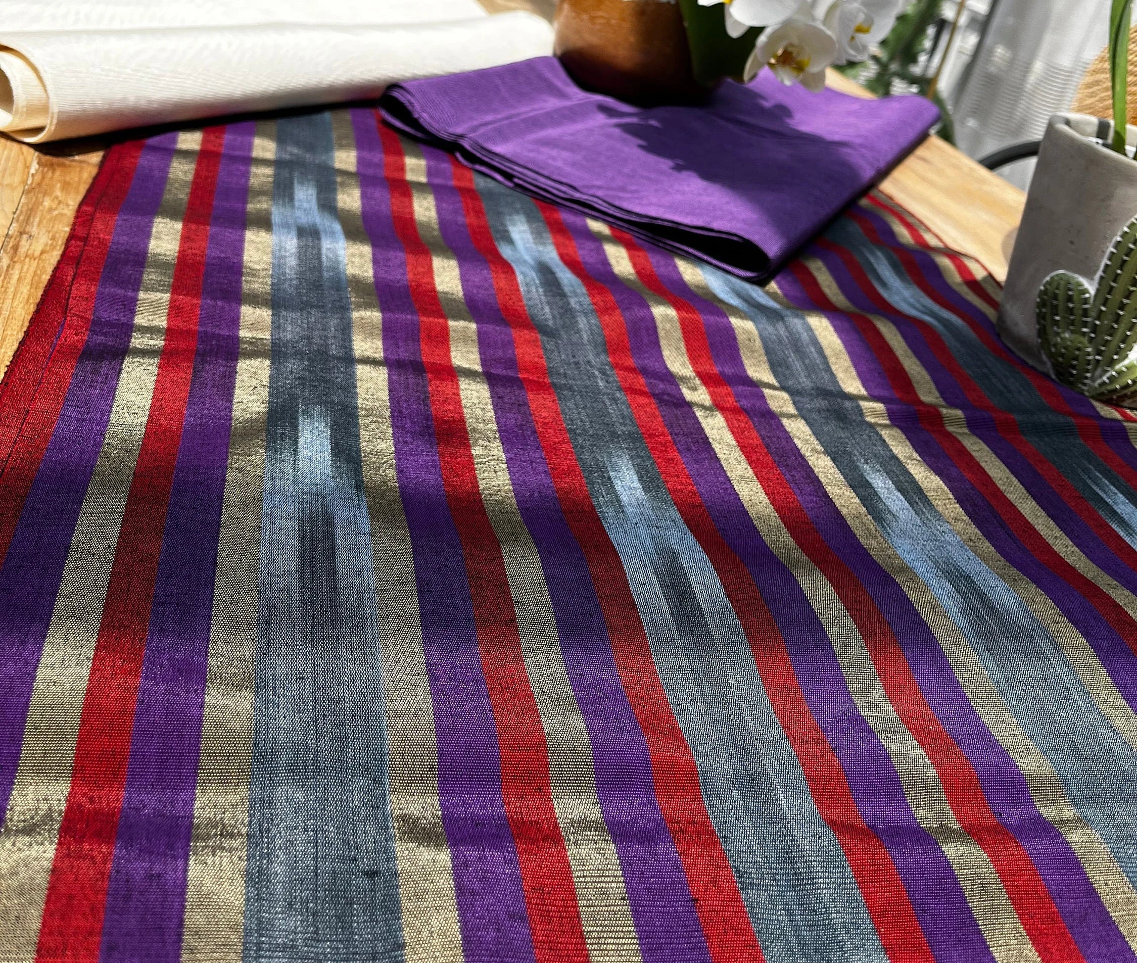 Purple Red Ikat Striped Silk  Home Textile Interior Fabrics.