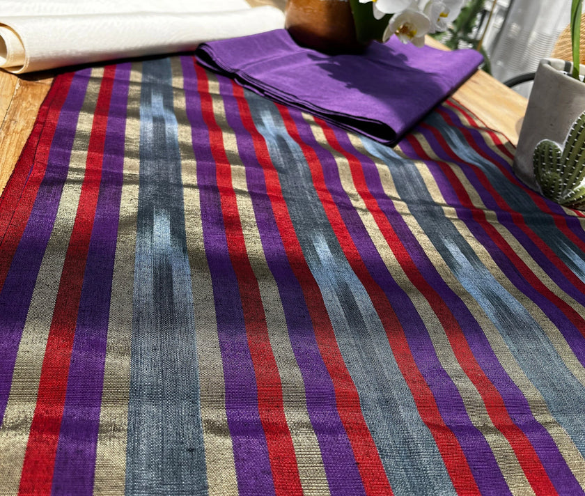 Osmanlı Başlık İçin Mor Kırmızı İkat Çizgili Lüks İpek Döşeme, Ev Tekstili İç Mekan Kumaşları: Yastık Kılıfları, Kimono Esintili Tasarımlar, İpek Şantung, El Dokuma Kumaşlar