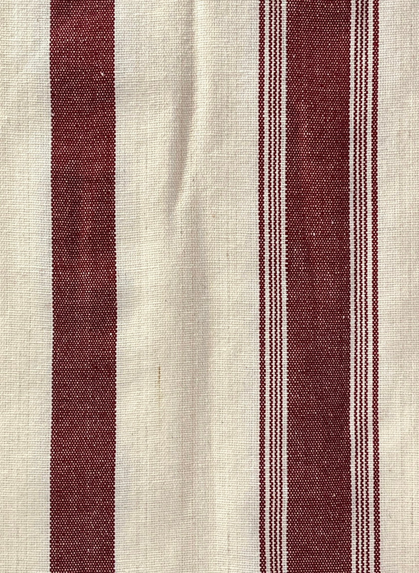 Kırmızı Çizgili Ağır Ağırlık Yumuşatılmış Keten Pamuklu Kumaş Metre 240g/m2 - Döşemelik Çizgili Fransız Stili - Doğal Döşemelik Kumaşlar.