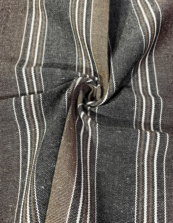 Çizgili Ağır Ağırlık Yumuşatılmış Keten Pamuklu Kumaş Metre 240g/m2 - Döşemelik Çizgili Fransız Stili - Doğal Döşemelik Kumaşlar.