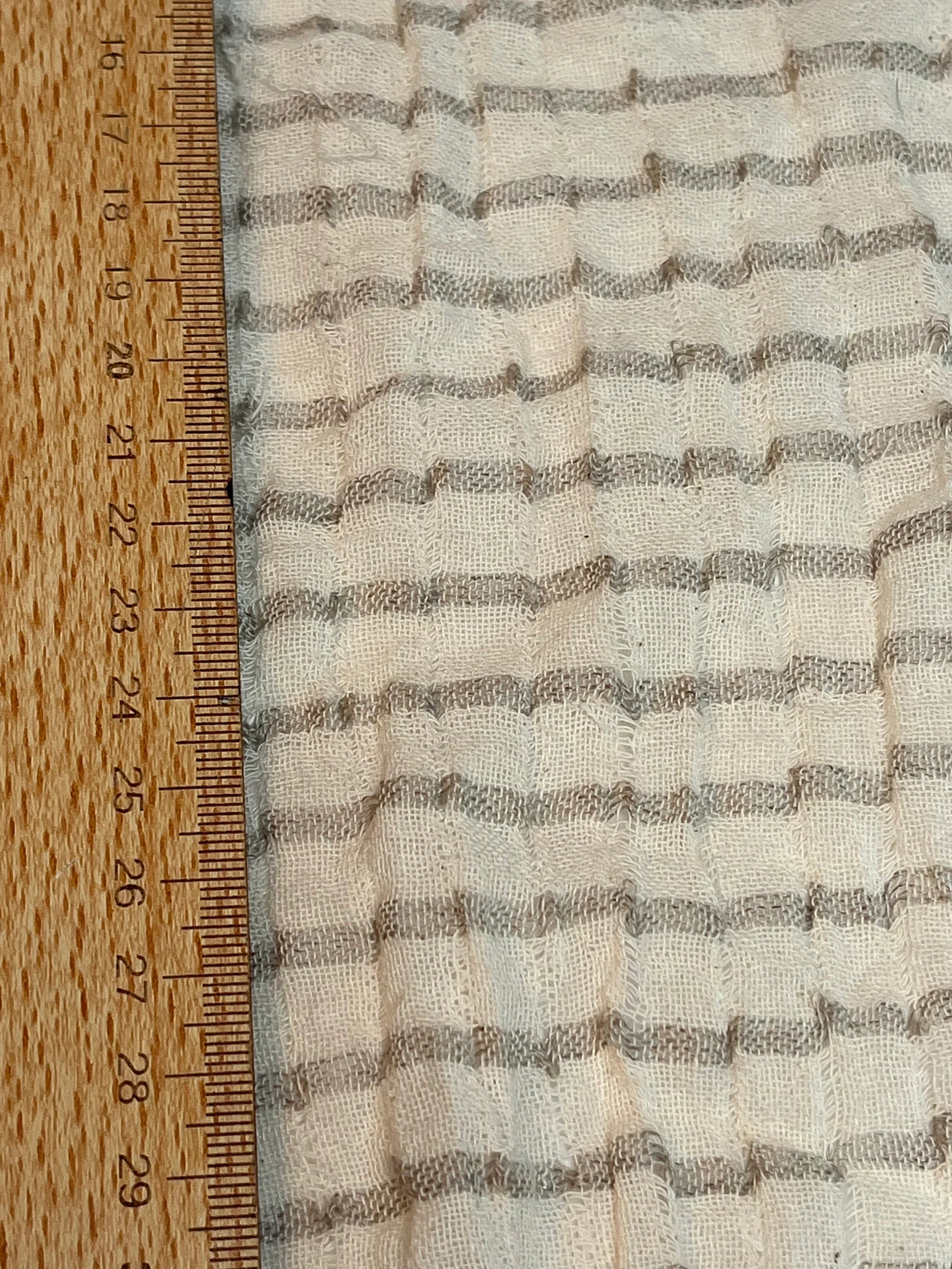 Striped Beige/ Gray Cotton Semi Sheer Fabric.