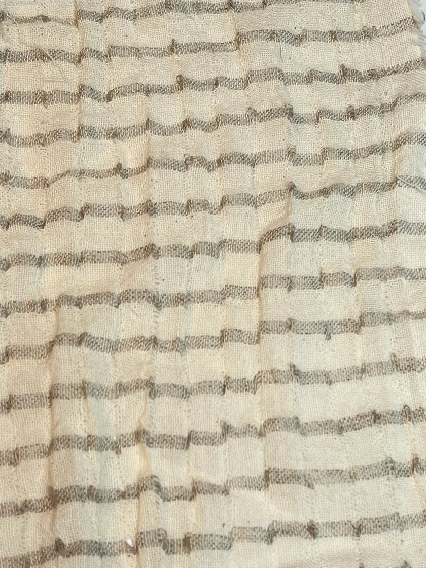 Çizgili Bej/Gri Pamuklu Yarı Şeffaf Kumaş, Ağartılmamış Hafif Doğal, Metreyle Geniş Enli Kumaş.