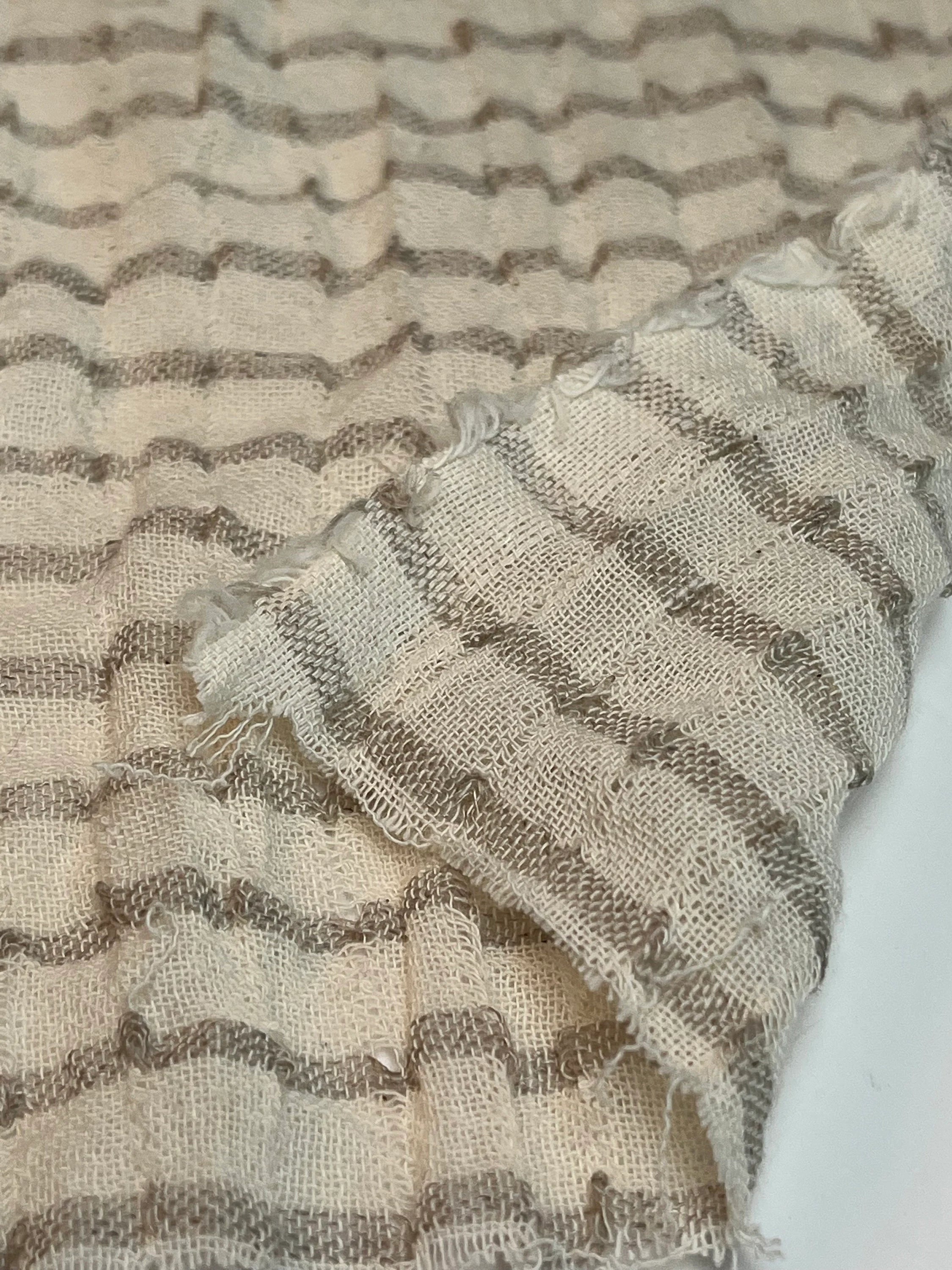Striped Beige/ Gray Cotton Semi Sheer Fabric.