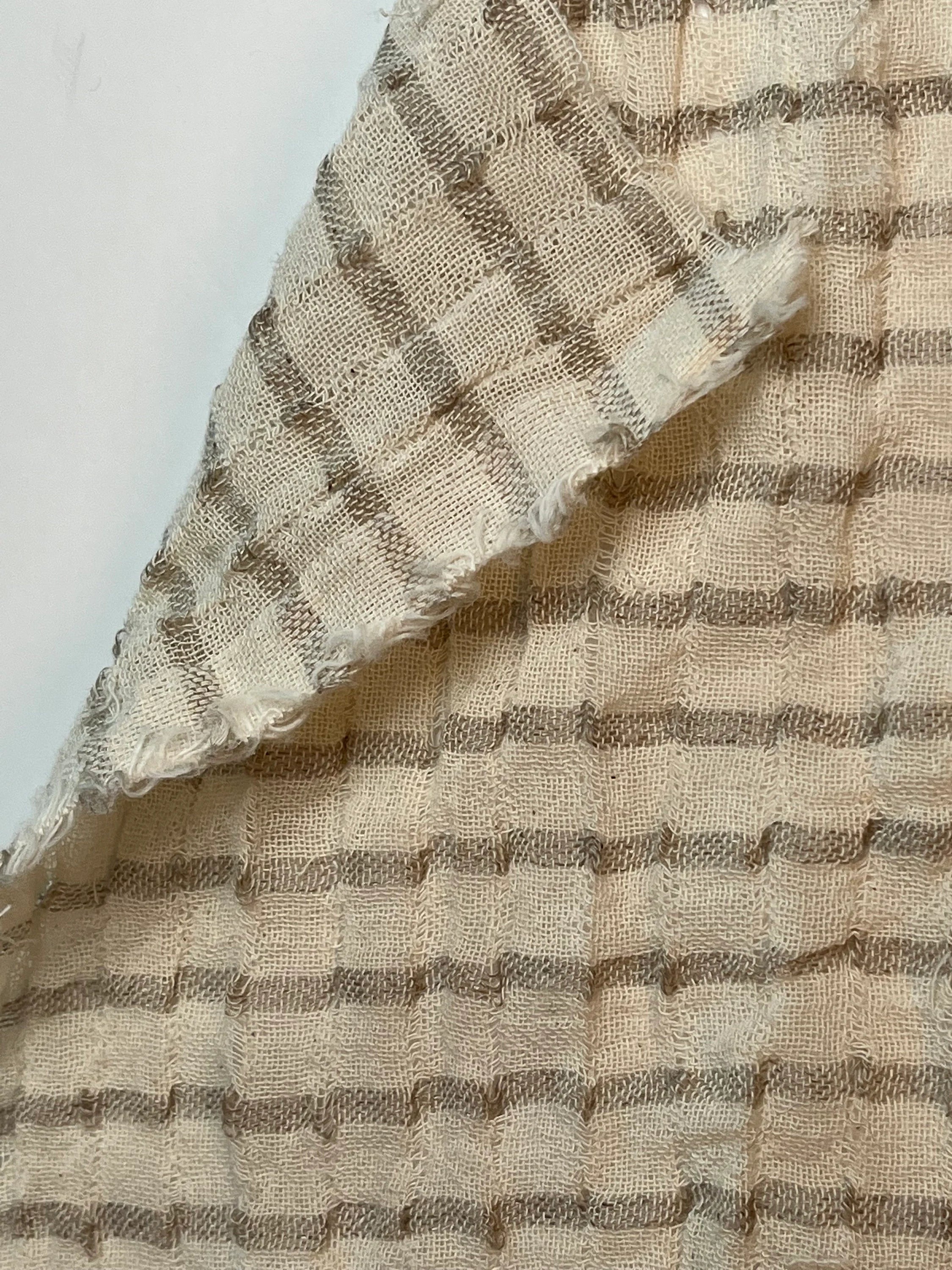 Striped Beige/ Gray Cotton Semi Sheer Fabric.