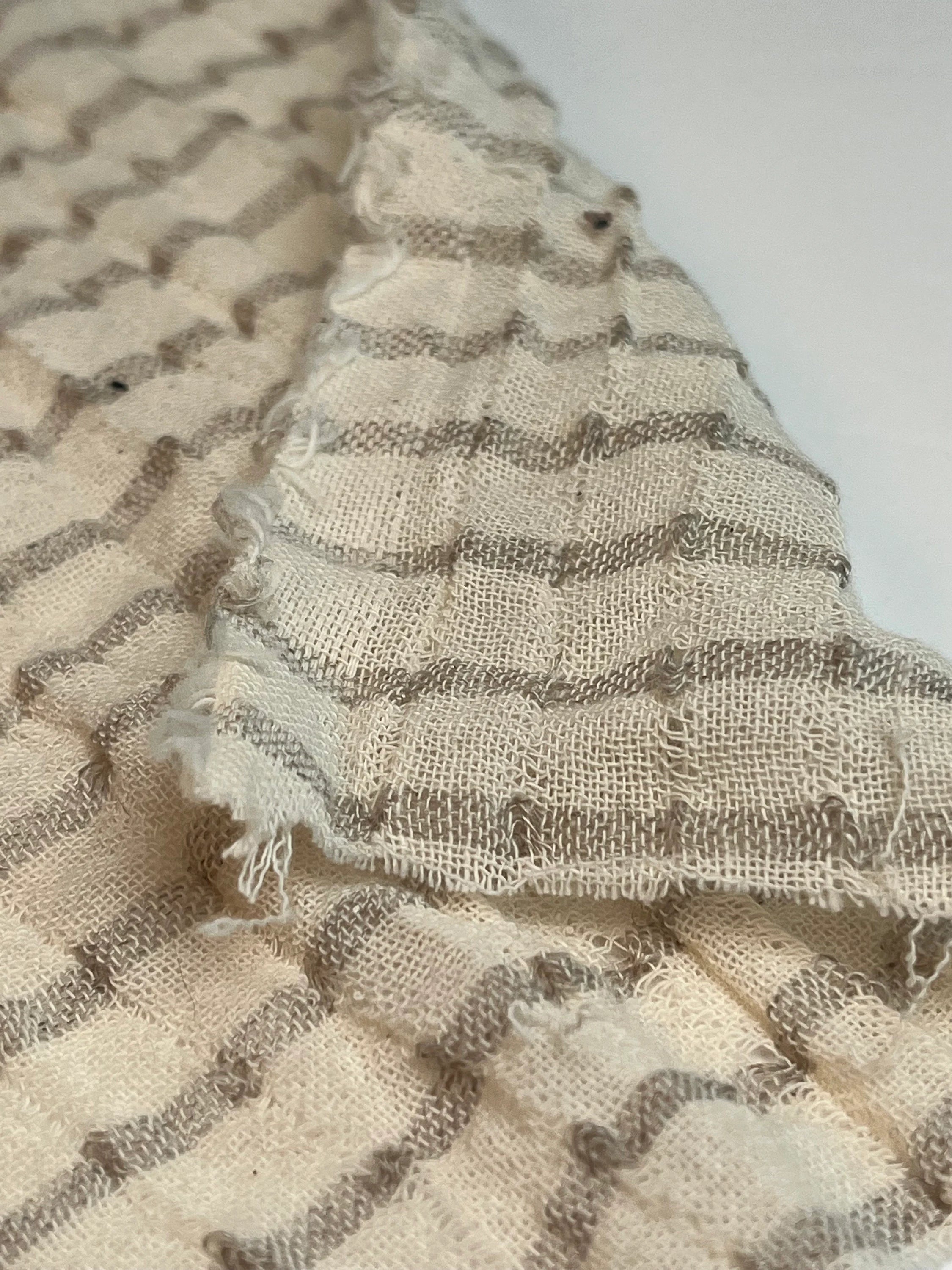 Striped Beige/ Gray Cotton Semi Sheer Fabric.