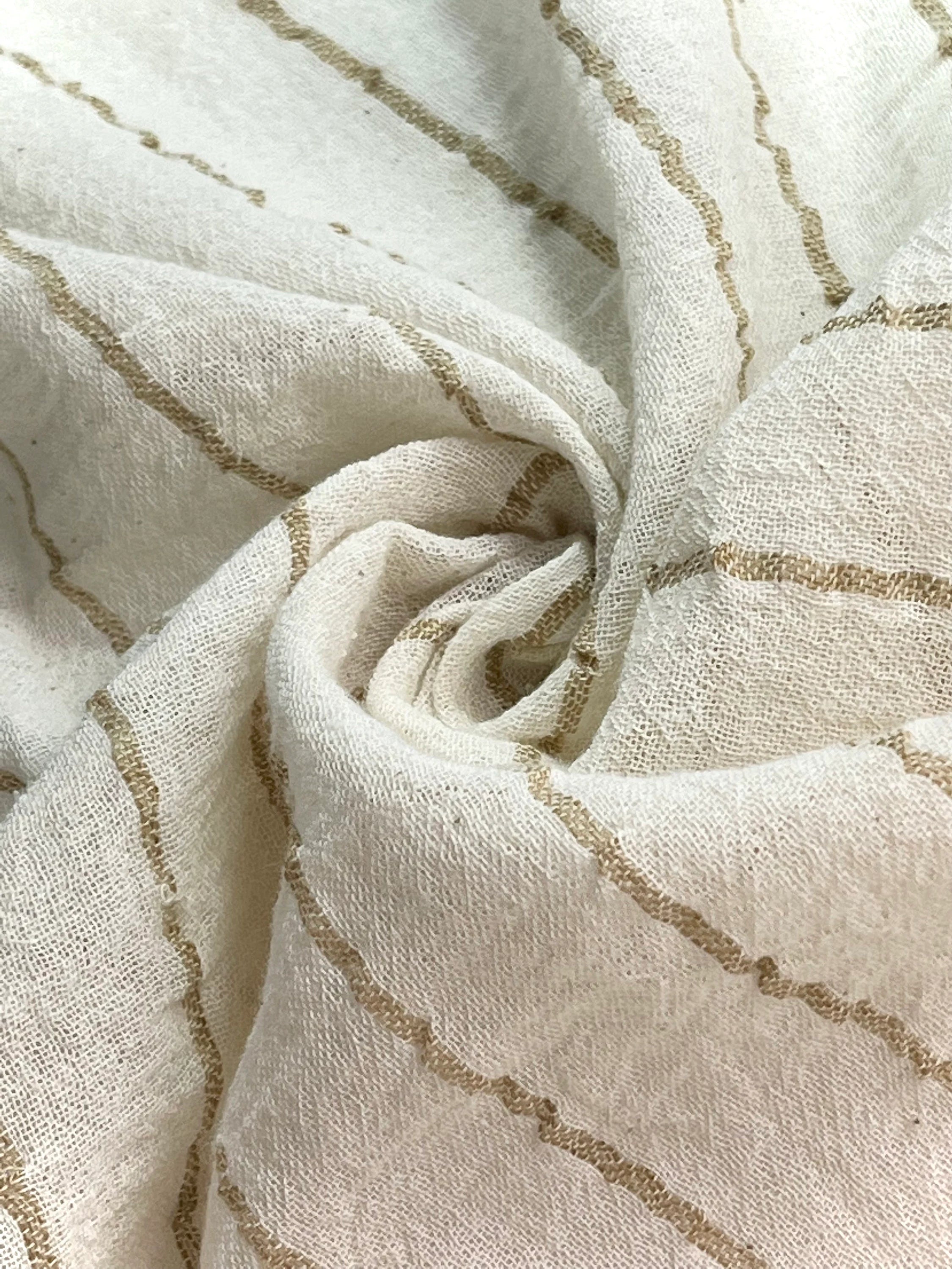 Beige Striped Neutral Organic Cotton Fabric By The Meter.