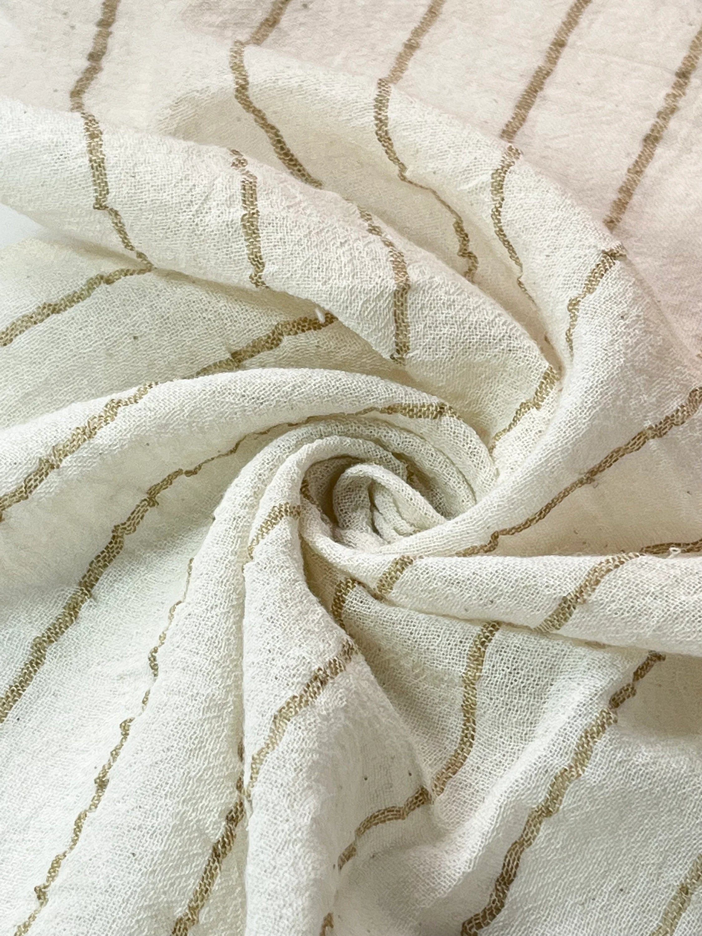 Beige Striped Neutral Organic Cotton Fabric By The Meter.