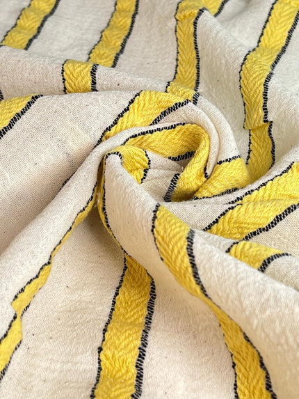 Striped Cotton Semi Sheer Fabric, Unbleached Lightweight Natural.