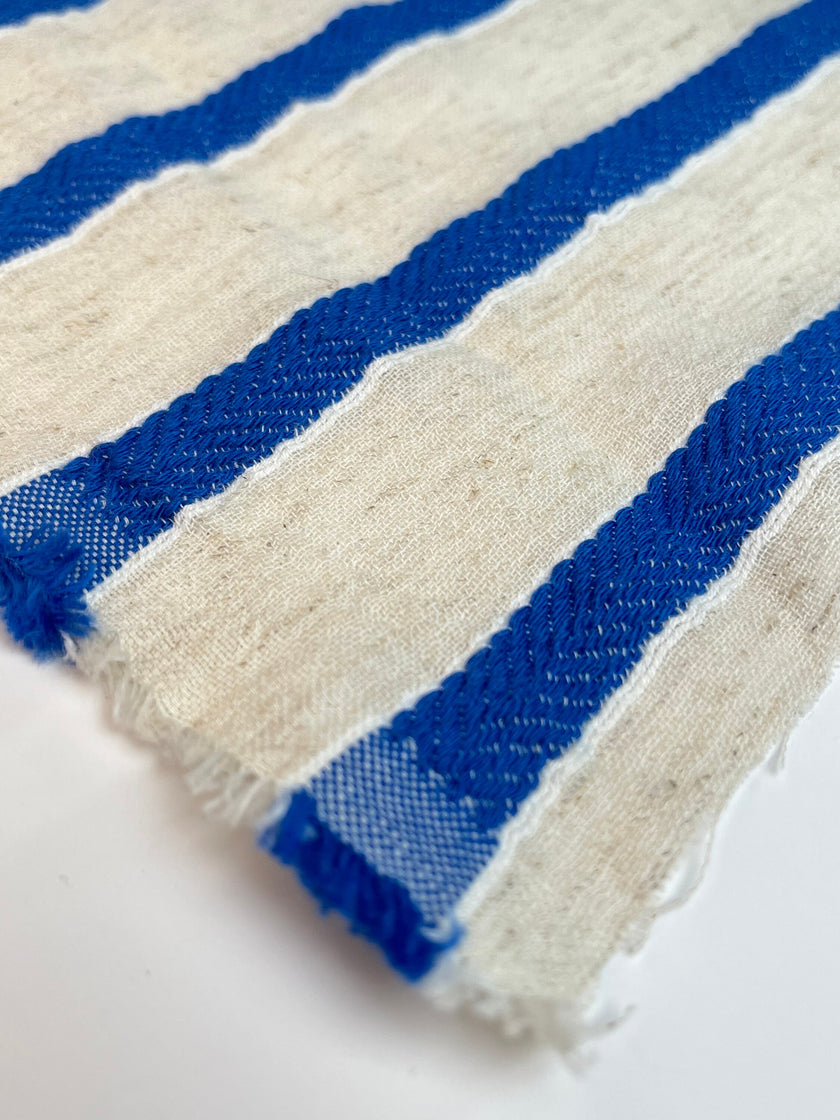 Çizgili Beyaz Pamuklu Yarı Şeffaf Kumaş, Ağartılmamış Hafif Doğal, Geniş Kumaş Metreyle