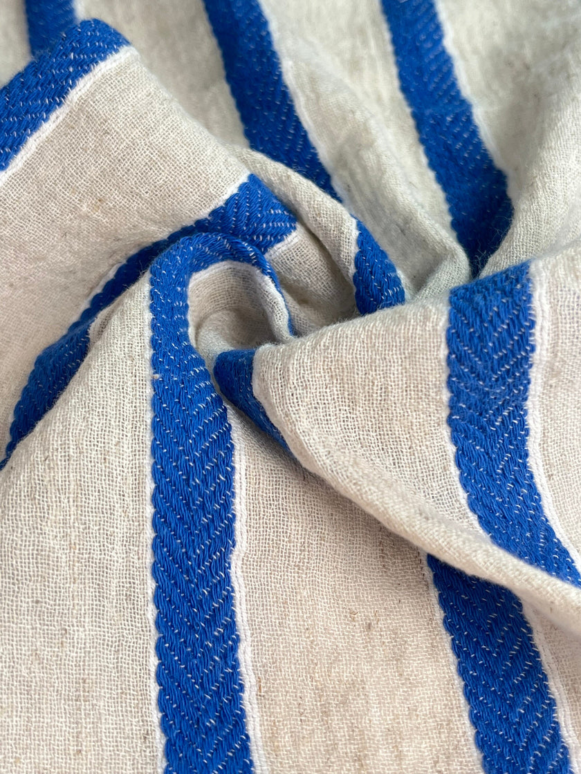 Çizgili Beyaz Pamuklu Yarı Şeffaf Kumaş, Ağartılmamış Hafif Doğal, Geniş Kumaş Metreyle