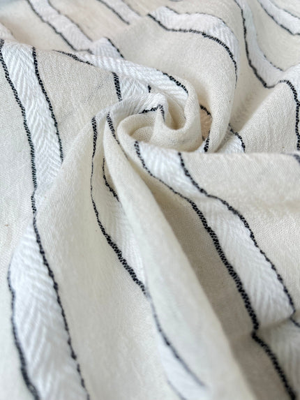 Striped Cotton Semi Sheer Fabric, Unbleached Lightweight Natural.