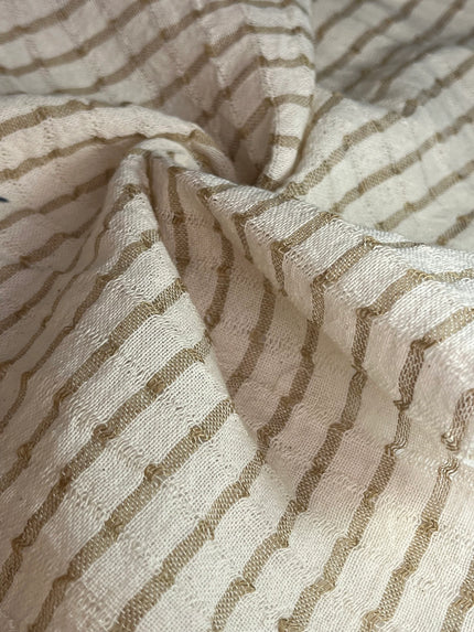 Striped Beige/ Gray Cotton Semi Sheer Fabric.