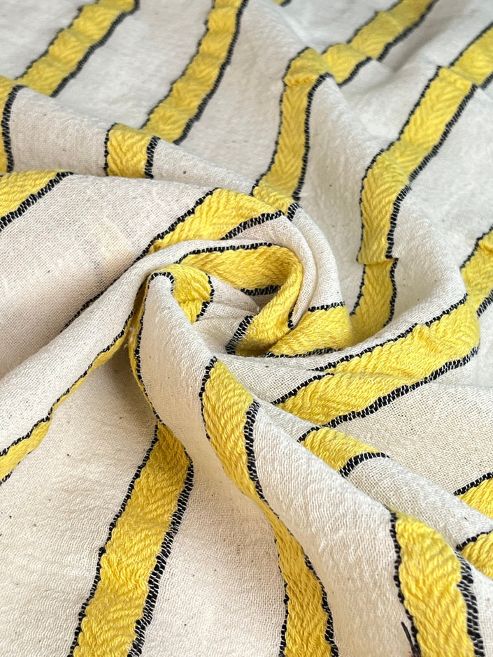 Herringbone Striped Neutral Organic Cotton Double Face Fabric By The Meter.
