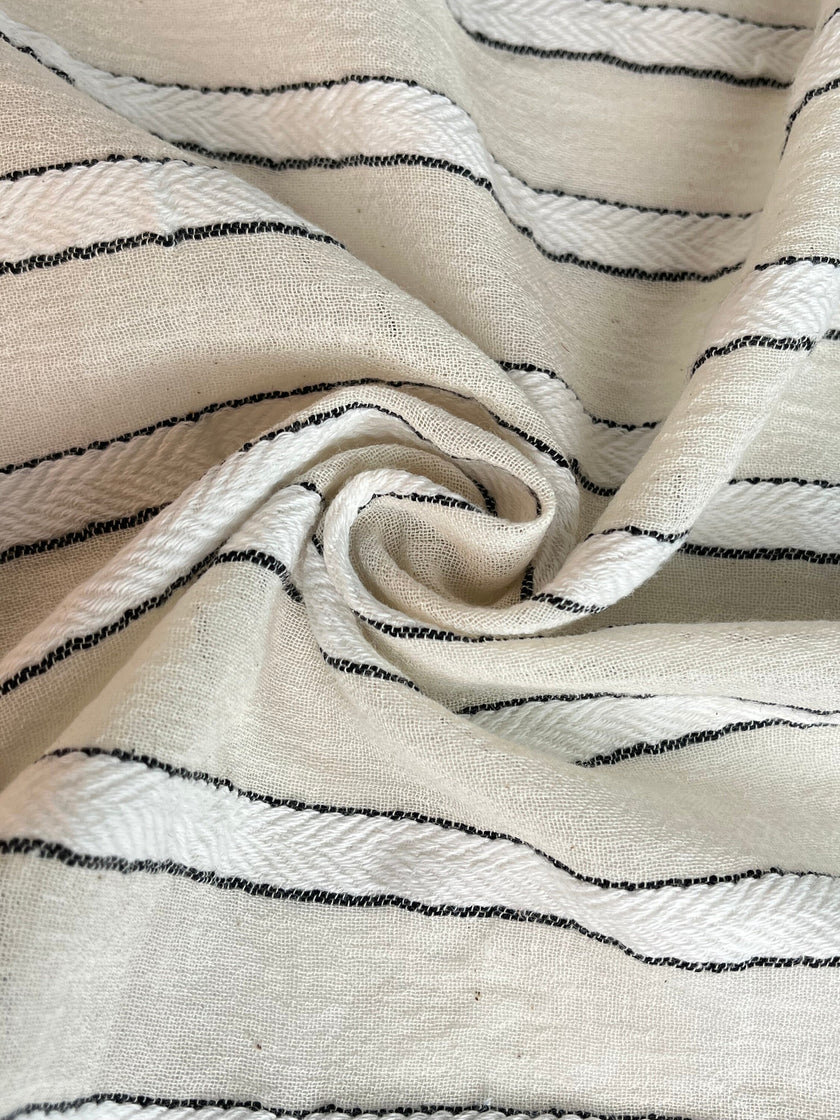 Çizgili Beyaz Pamuklu Yarı Şeffaf Kumaş, Ağartılmamış Hafif Doğal, Geniş Kumaş Metreyle