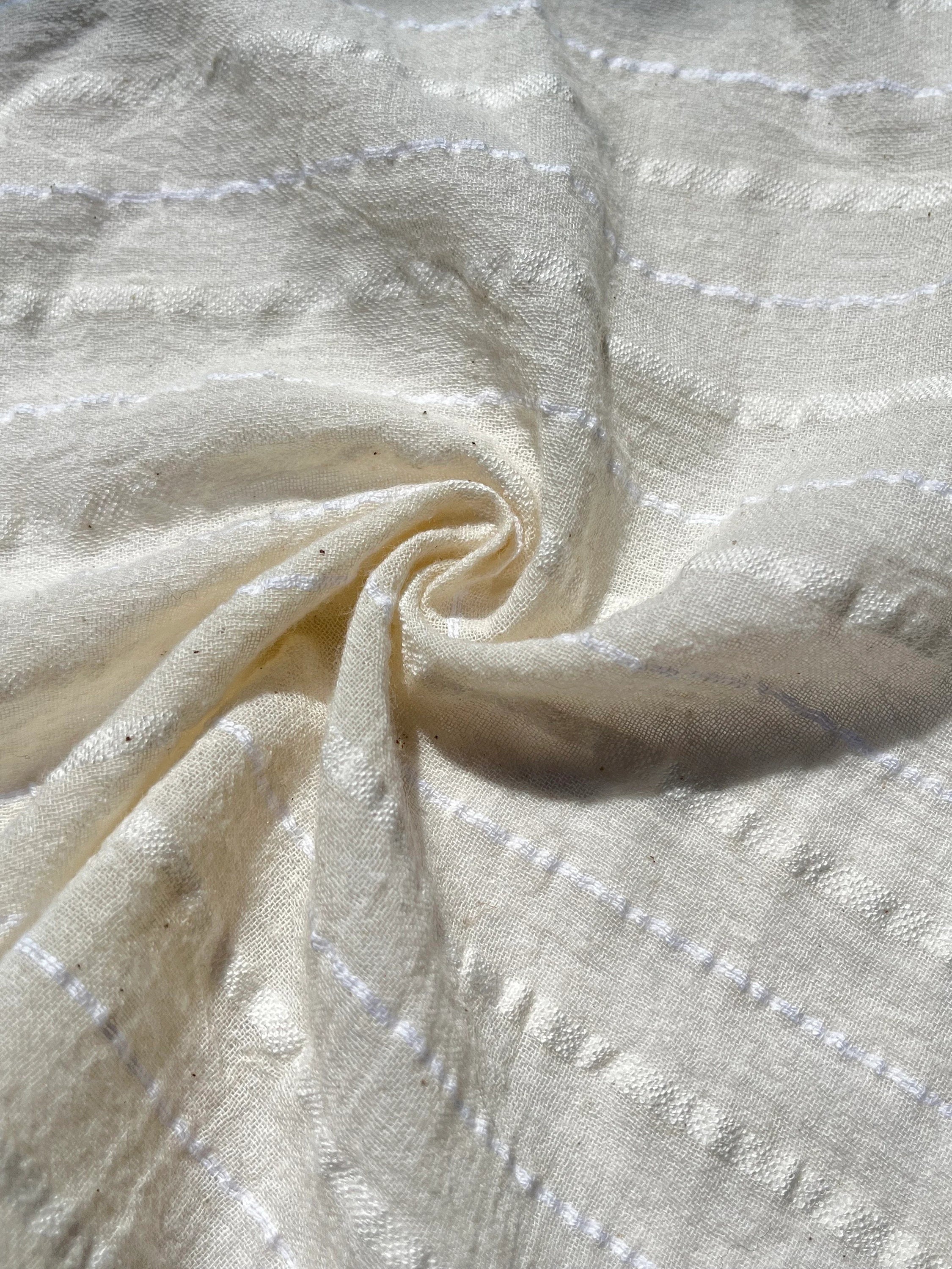 White Pin Striped Neutral Organic Cotton Fabric By The Meter.