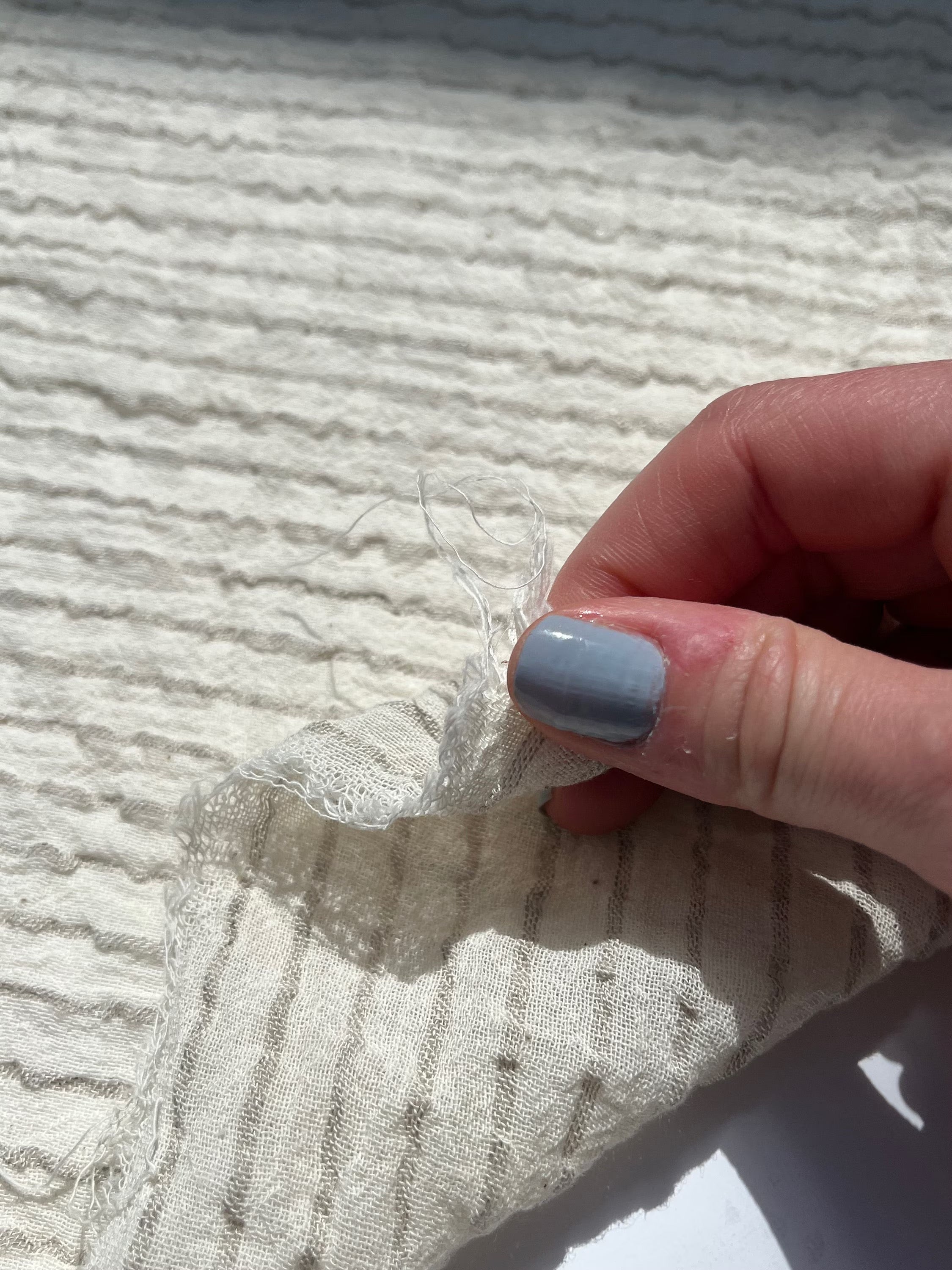 Gray Striped Neutral Organic Cotton Fabric By The Meter, Crinkle Fabric.