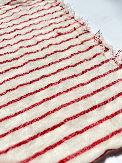 Tissu en coton biologique neutre rayé rouge au mètre, tissu froissé avec rayures épingles, large largeur.