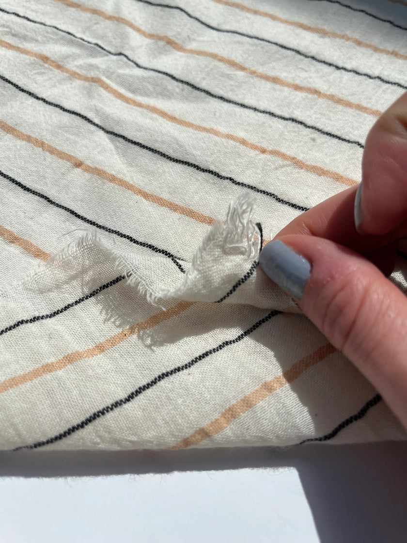 Çizgili Pamuklu Yarı Şeffaf Kumaş - Ağartılmamış Hafif Doğal, Geniş Enli Kumaş Metre veya Yarda ile.