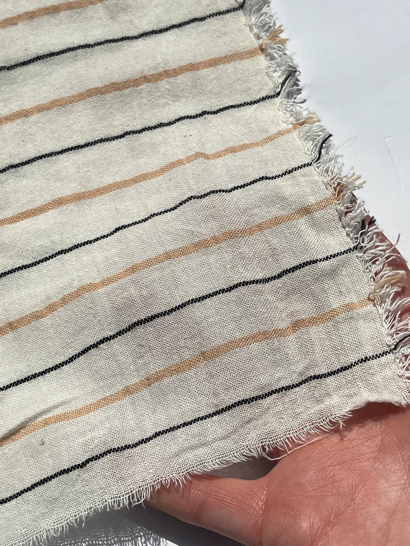 Çizgili Pamuklu Yarı Şeffaf Kumaş - Ağartılmamış Hafif Doğal, Geniş Enli Kumaş Metre veya Yarda ile.