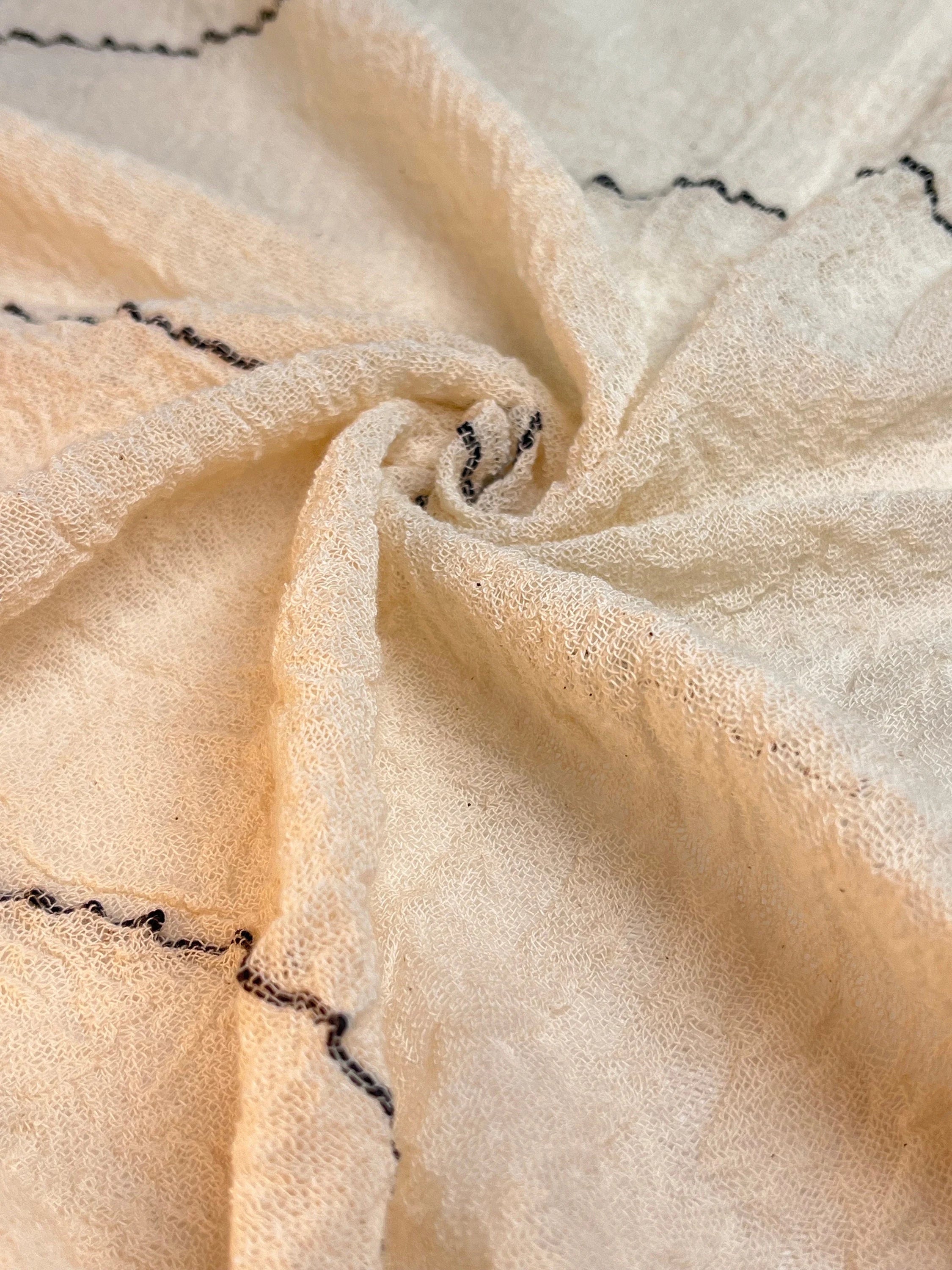 Cotton Open Weave Gauze, Sheer & Stretchy Black - White Stripes.