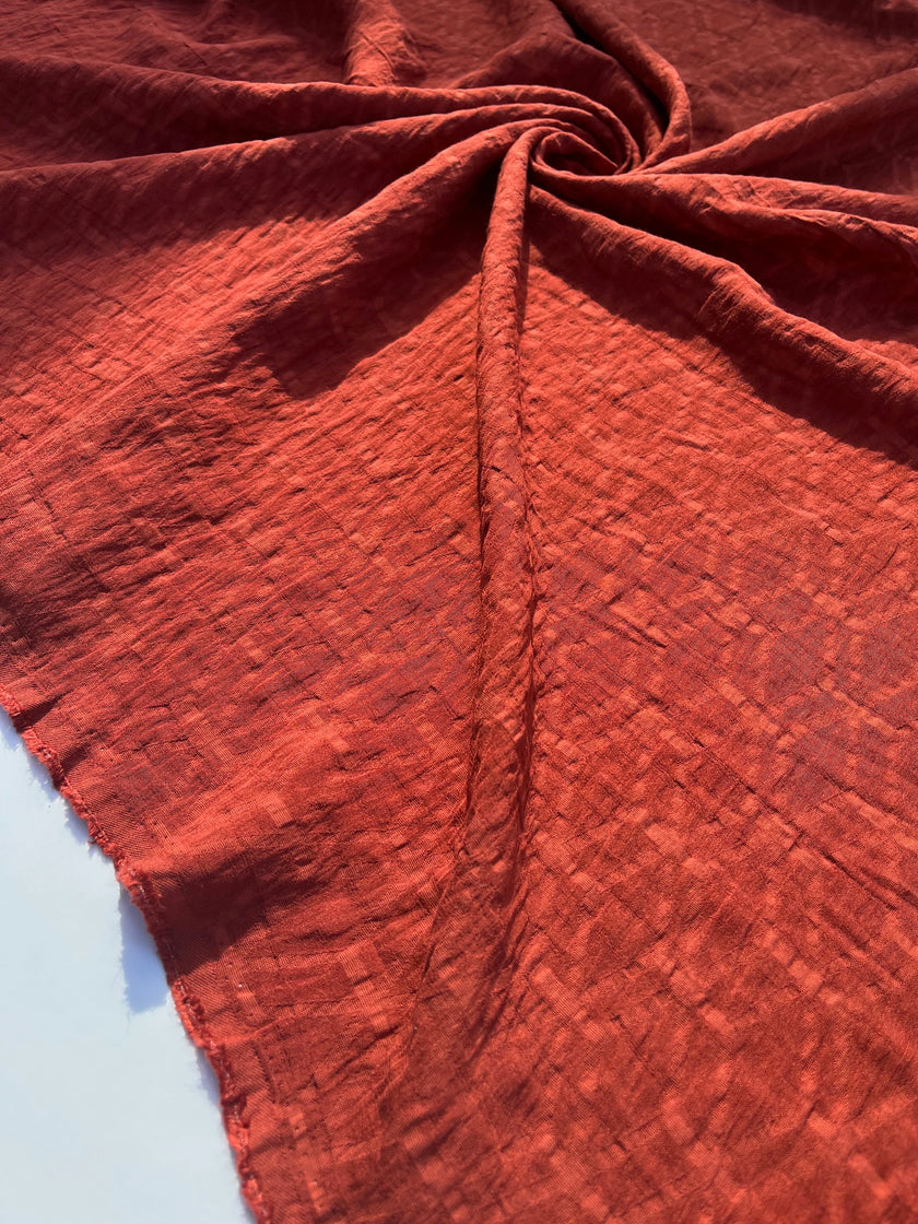 Tuğla Kırmızısı Pamuklu Yazlık Dikiş Kumaşı, Geometrik Desenli Japon Kumaşı, Metreyle El Yapımı Doğal Organik Kumaş.