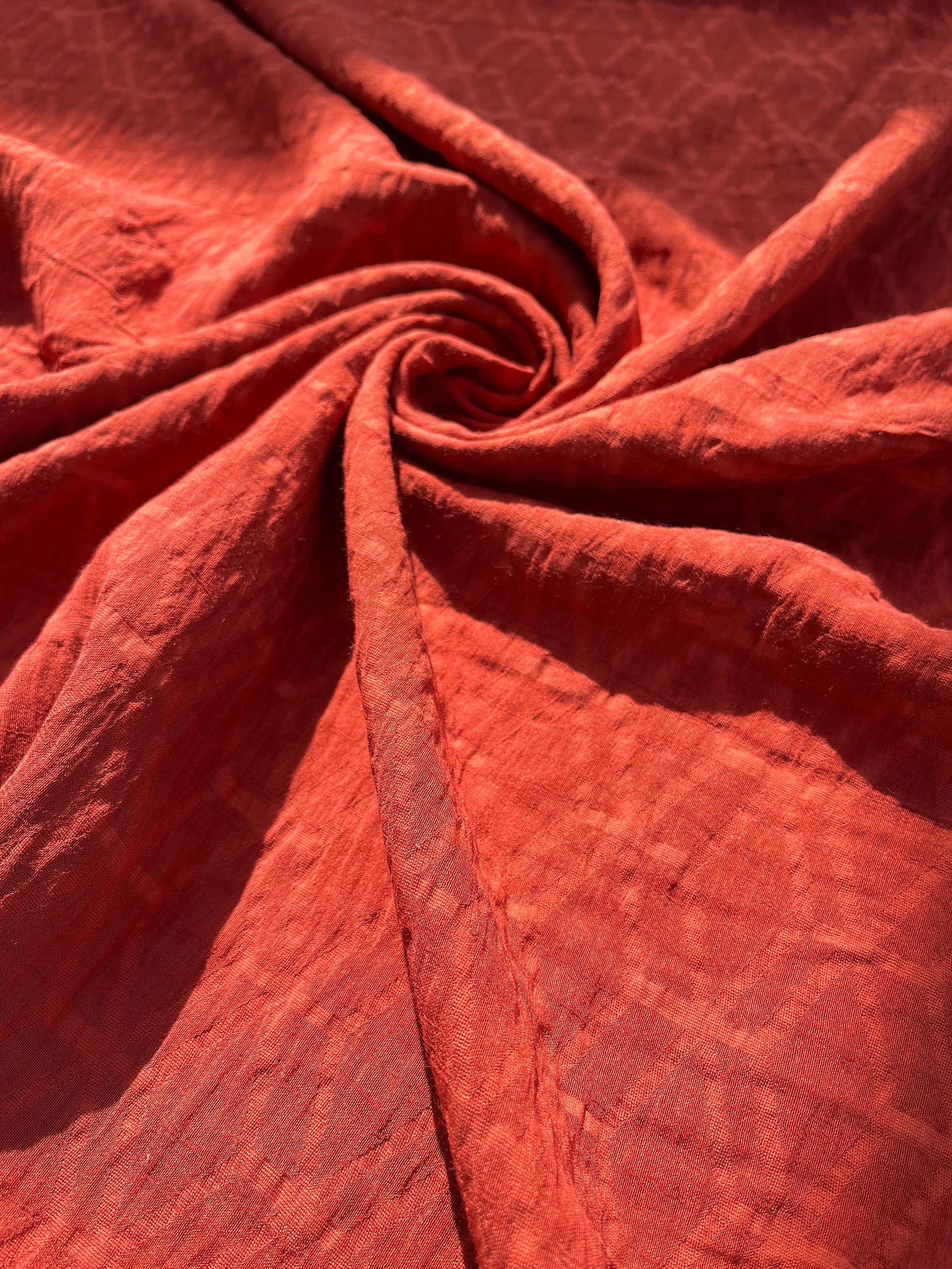Brick Red Cotton Summer Fabric With Geometric Pattern.