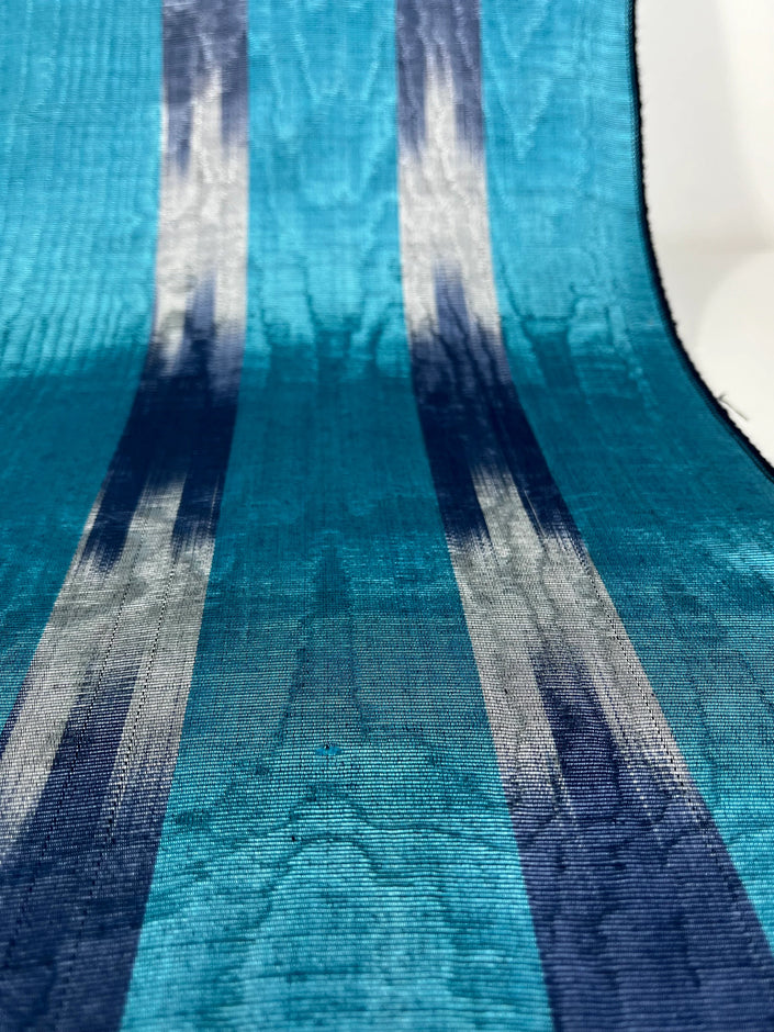 Blue Ikat Silk Moire Home Textile Interior Fabrics, Watermark Patterns.