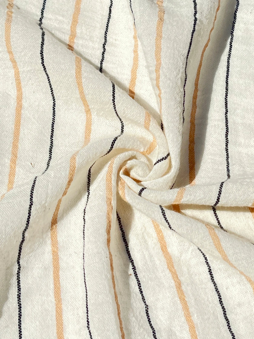 Çizgili Pamuklu Yarı Şeffaf Kumaş - Ağartılmamış Hafif Doğal, Geniş Enli Kumaş Metre veya Yarda ile.