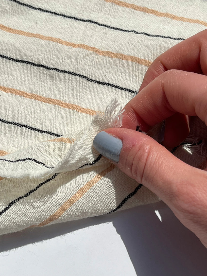 Çizgili Pamuklu Yarı Şeffaf Kumaş - Ağartılmamış Hafif Doğal, Geniş Enli Kumaş Metre veya Yarda ile.