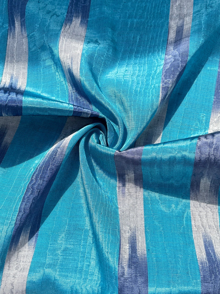 Blue Ikat Silk Moire Home Textile Interior Fabrics, Watermark Patterns.