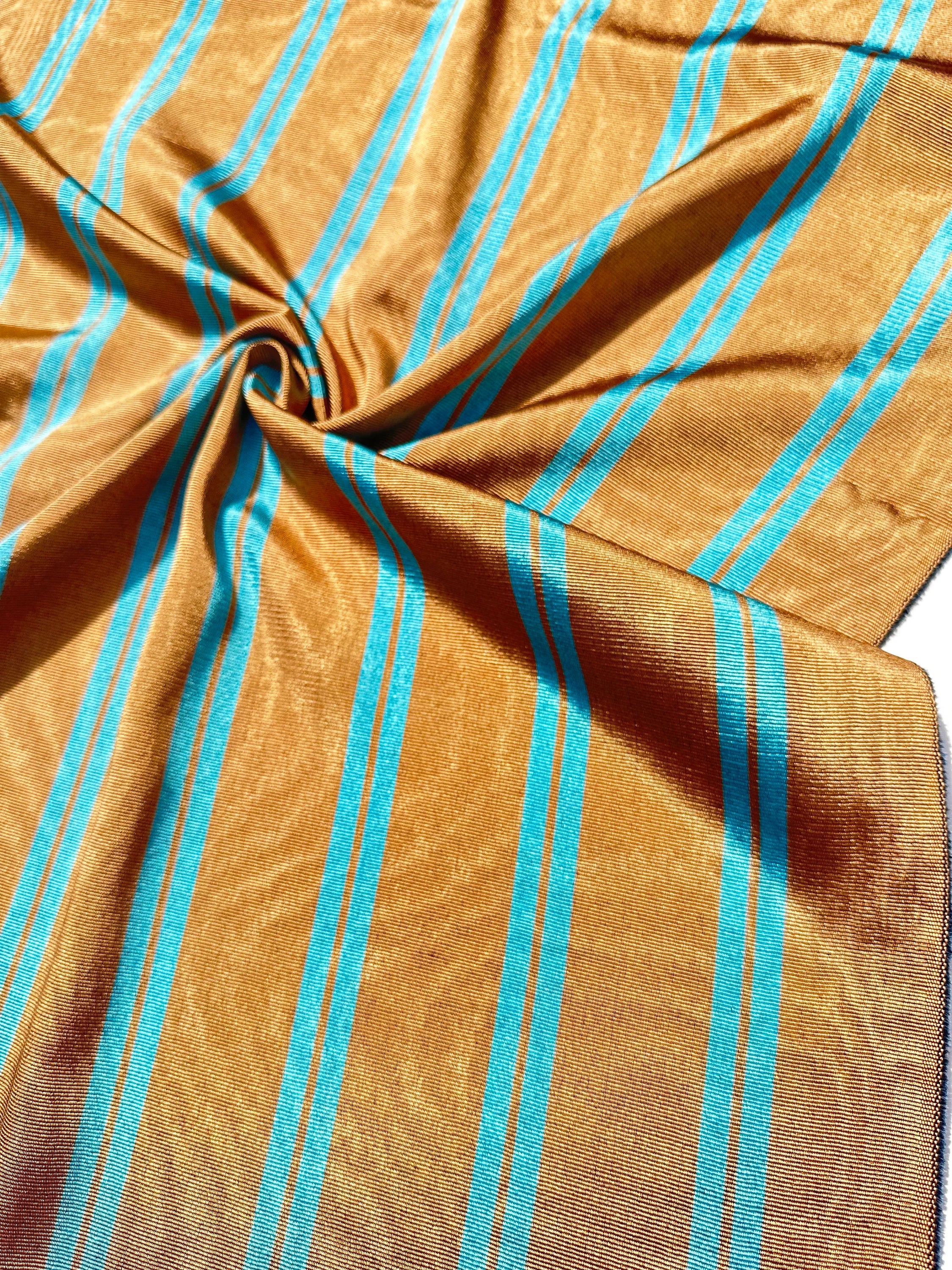 Bronze Blue Stripes Silk Moire Home Textile Interior Fabrics, Watermark Pattern.