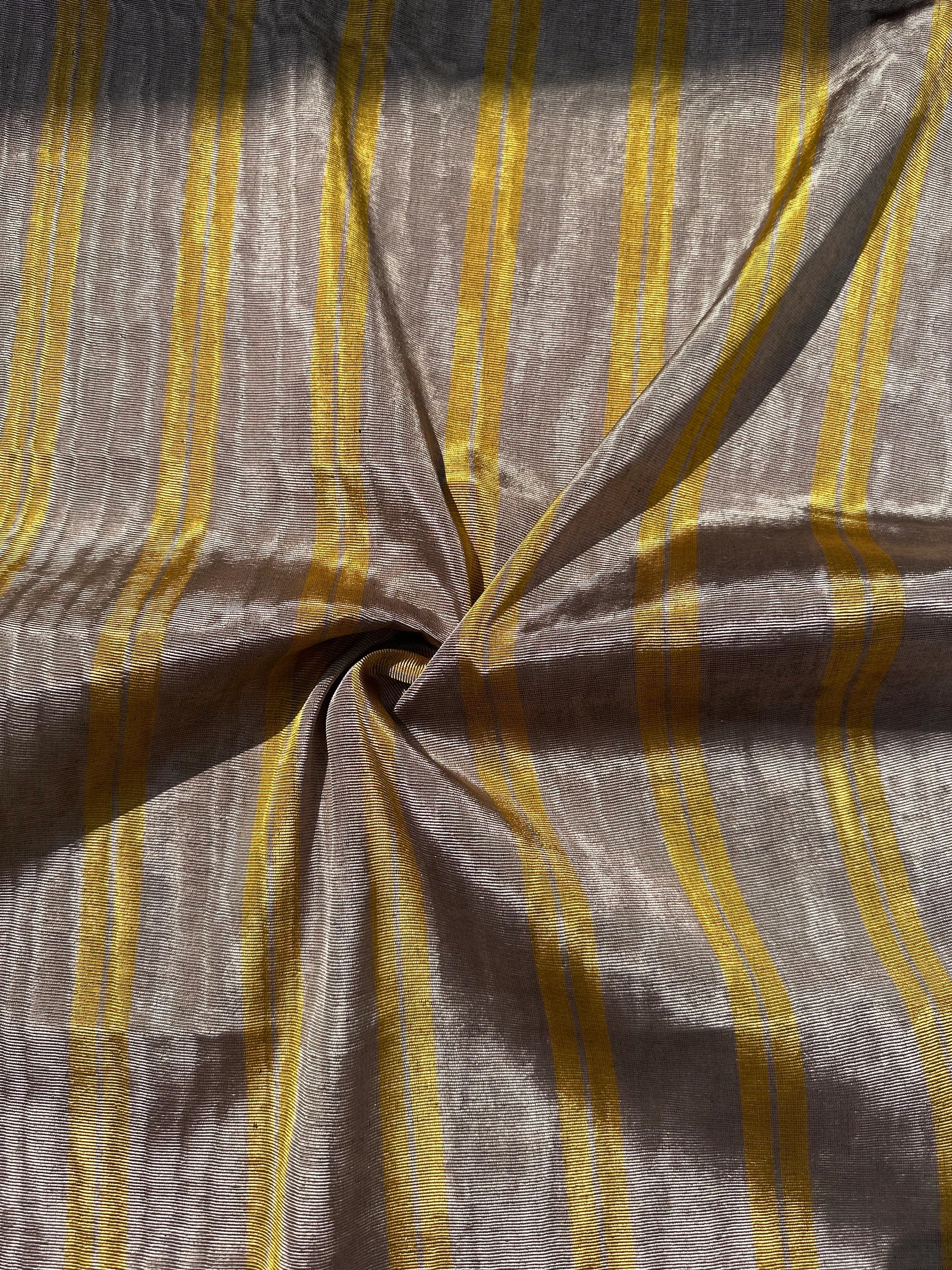 Bronze Yellow Stripes Silk Moire Home Textile Interior Fabrics, Watermark Patterns.