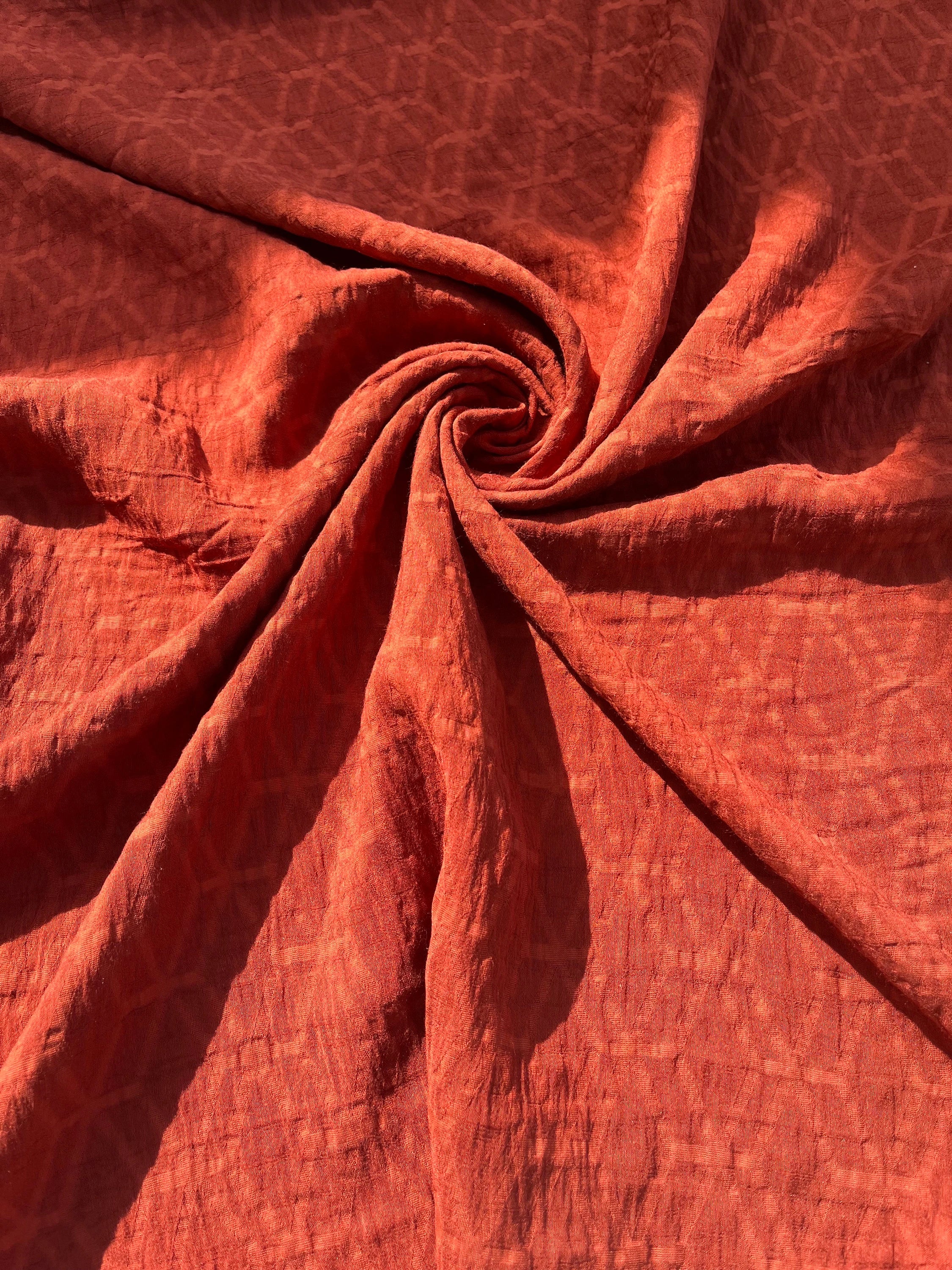 Brick Red Cotton Summer Fabric With Geometric Pattern.