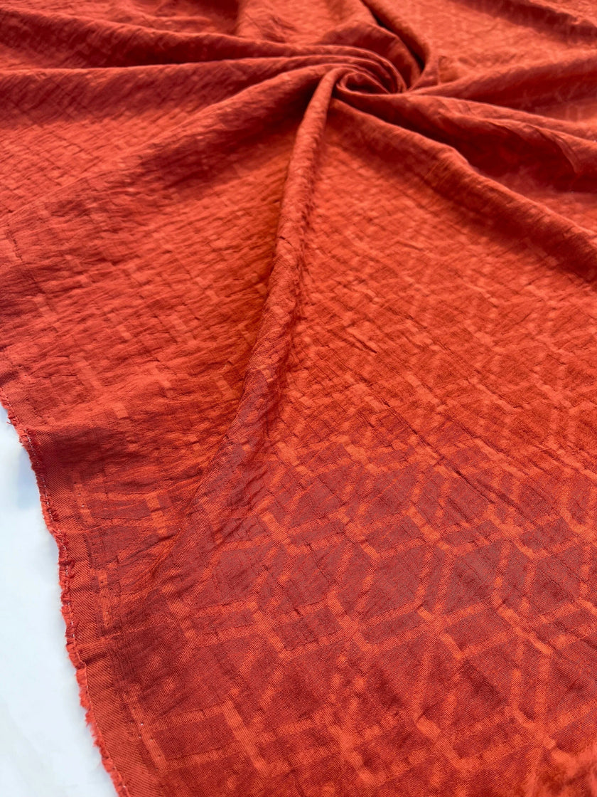 Tuğla Kırmızısı Pamuklu Yazlık Dikiş Kumaşı, Geometrik Desenli Japon Kumaşı, Metreyle El Yapımı Doğal Organik Kumaş.