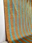 Bronze Blue Stripes Silk Moire Home Textile Interior Fabrics, Watermark Pattern.