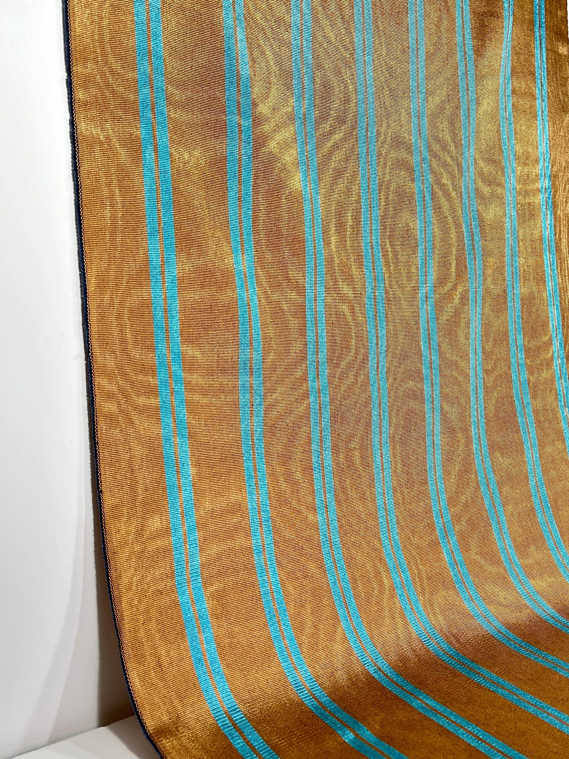 Bronze Blue Stripes Silk Moire Home Textile Interior Fabrics, Watermark Pattern.