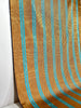 Bronze Blue Stripes Silk Moire Home Textile Interior Fabrics, Watermark Pattern.