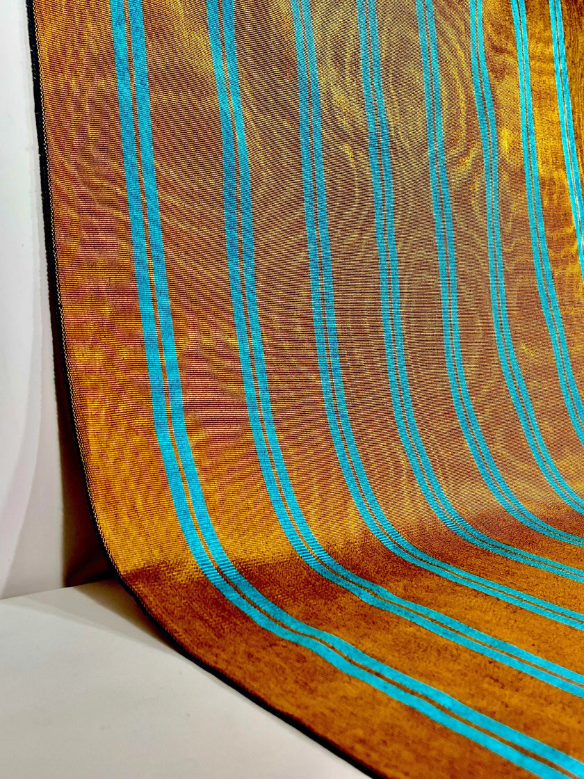 Bronz Mavi Çizgili Lüks İpek Döşeme Osmanlı Başlık, Ev Tekstili İç Mekan Kumaşları: Yastık Kılıfları, Kimono Esintili Tasarımlar, Filigran Desenleri