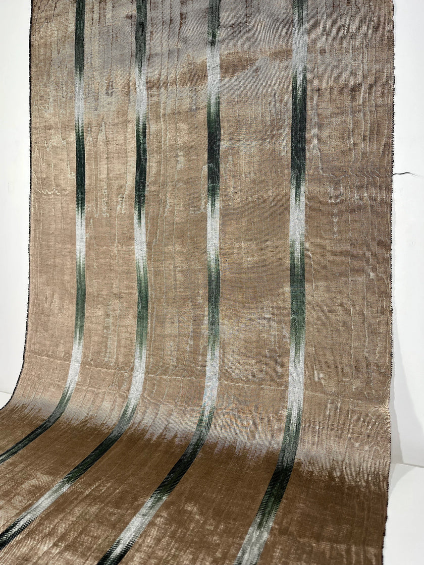 Osmanlı Başlıklı İkat Yeşil Çizgili Lüks İpek Döşeme, Ev Tekstili İç Mekan Kumaşları: Yastık Kılıfları, Kimono Esintili Tasarımlar, Filigran Desenleri.