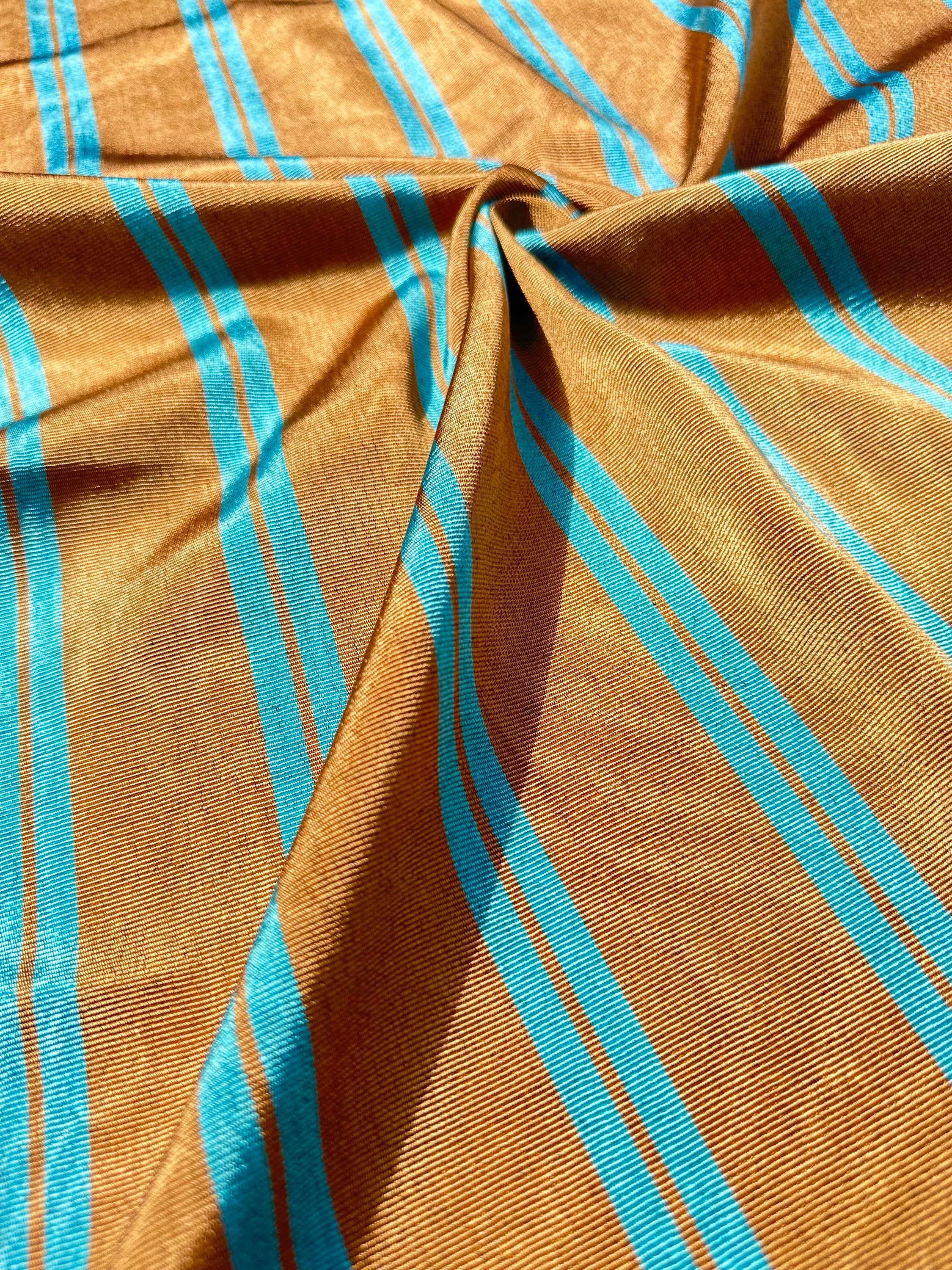 Bronze Blue Stripes Silk Moire Home Textile Interior Fabrics, Watermark Pattern.