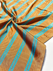 Bronze Blue Stripes Silk Moire Home Textile Interior Fabrics, Watermark Pattern.