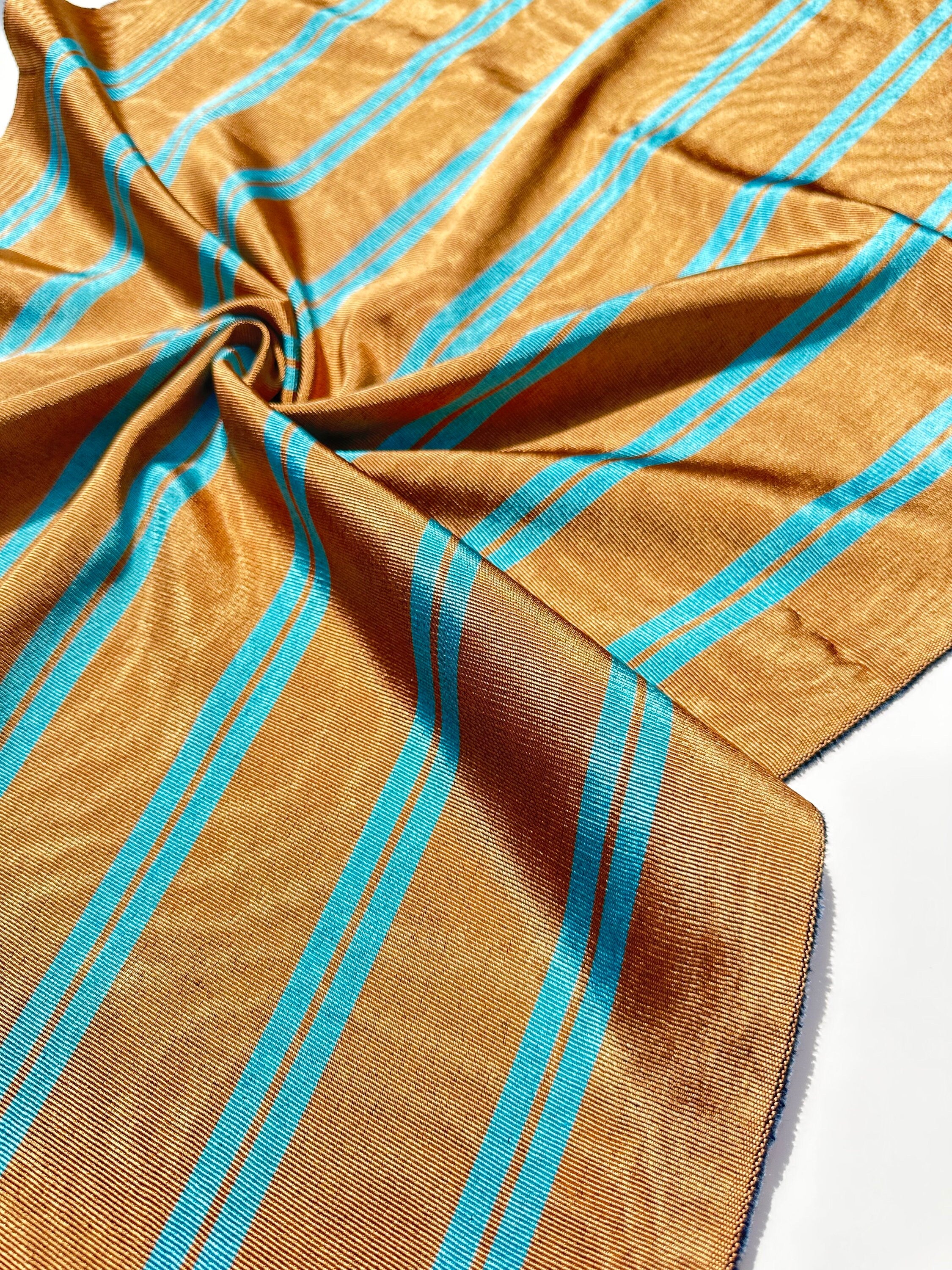 Bronze Blue Stripes Silk Moire Home Textile Interior Fabrics, Watermark Pattern.