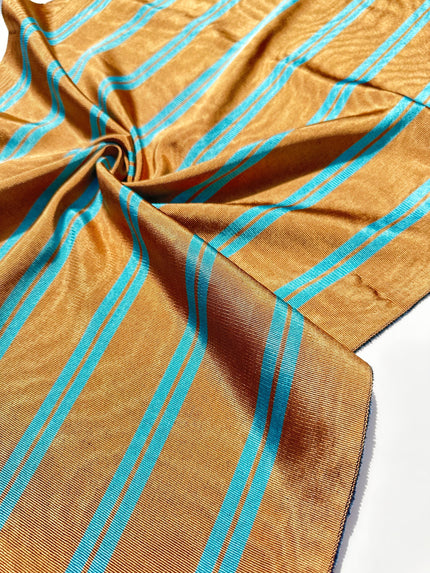 Bronze Blue Stripes Silk Moire Home Textile Interior Fabrics, Watermark Pattern.
