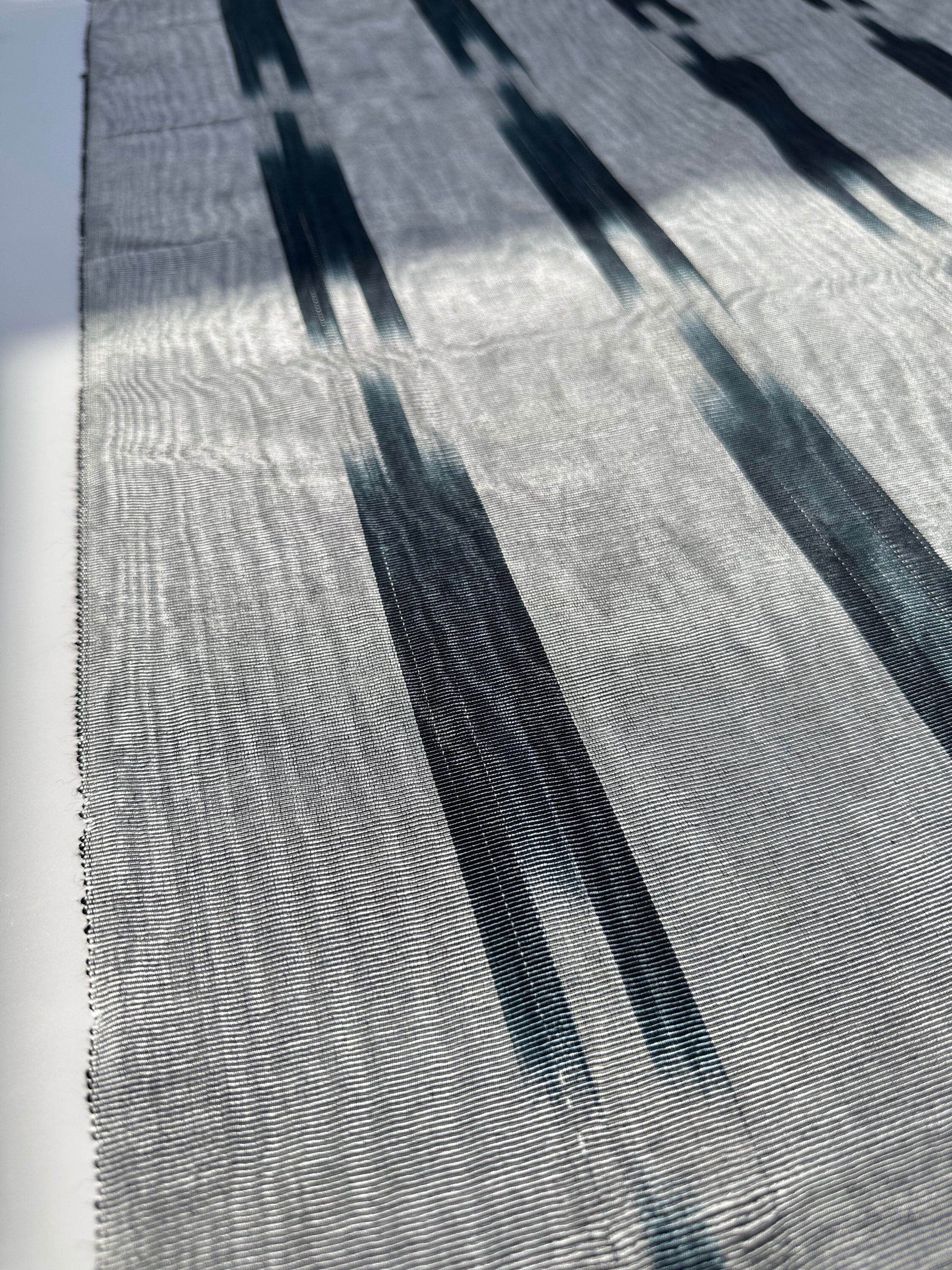 Ikat Silver Green Striped Silk Home Textile Interior Fabrics Moire, Watermark Pattern.