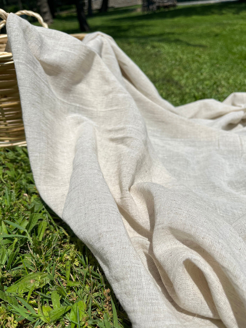 Keten Tül Ağartılmamış / Açık Kahverengi Doğal Kumaş, Metre ile Açık Dokuma Dokulu Organik Pamuk Keten Karışımlı Kumaş.