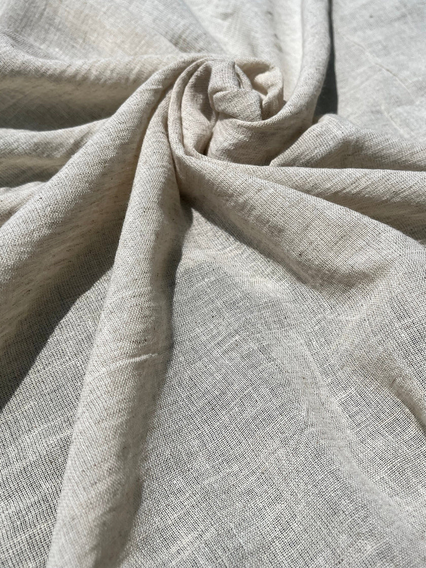 Keten Tül Ağartılmamış / Açık Kahverengi Doğal Kumaş, Metre ile Açık Dokuma Dokulu Organik Pamuk Keten Karışımlı Kumaş.